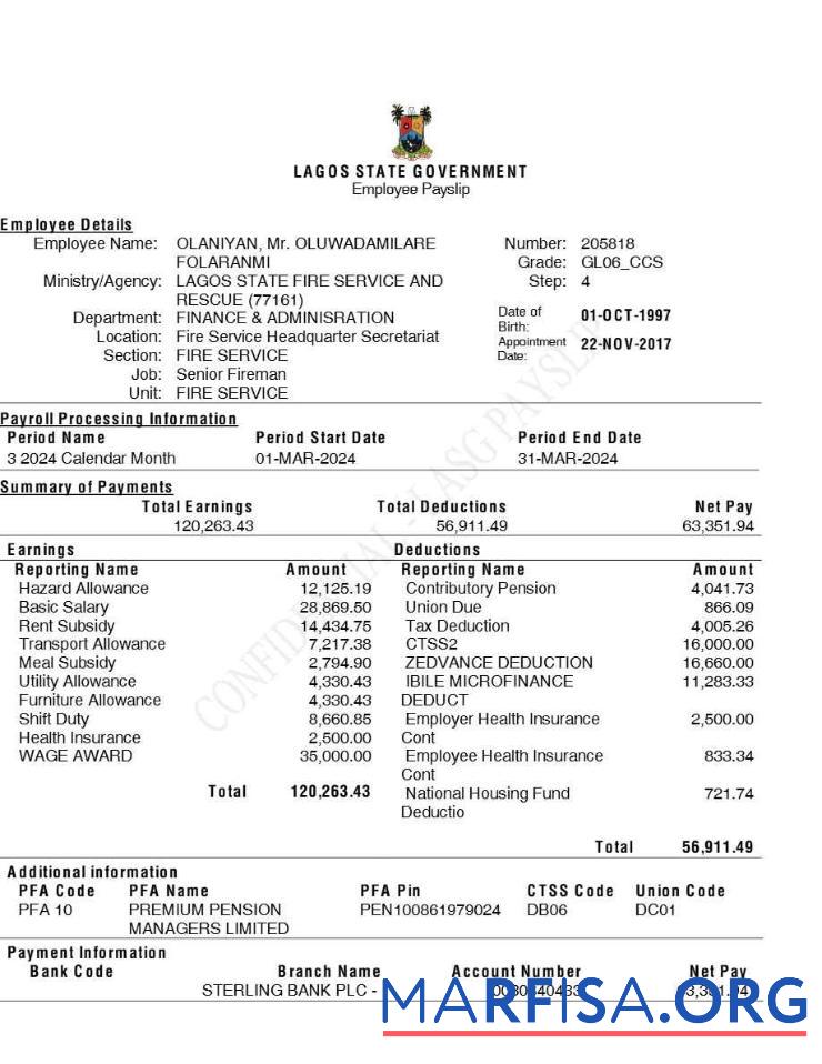 Downloadable Lagos State Government employee payslip template